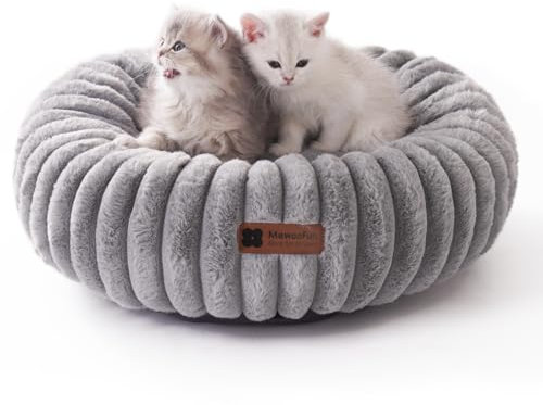 MEWOOFUN katzenbett Flauschig Donut hundebett kleine Hunde Waschbares - Angstlösendes Beruhigendes katzenbett große Katzen Welpenbett mit Rutschfester Unterseite, grau 50x50cm