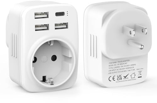 Clomnpe 2x Adattatore USA da Viaggio - Spina per Stati Uniti, 5 in 1 Adattatori US con 4 porte USB, Adattatore Spina USA Tipo B, Adattatore Presa Americana Italiana per America, Canada, Messico, Cuba