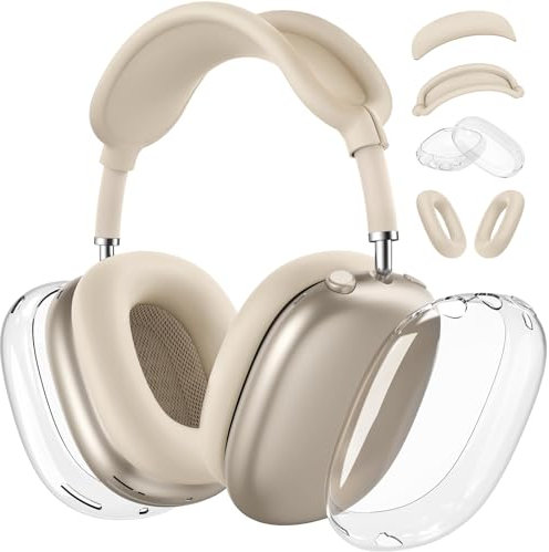TNSNK Kratzfest Hülle Cover Kompatibel mit Airpods Max Kopfhörer, TPU Stoßfest Hülle für Airpods Max Zubehör (Ohrmuschelabdeckungen/Kopfband Abdeckug/Ohrpolster Abdeckung/Oberteil-Schutz) - Starlight