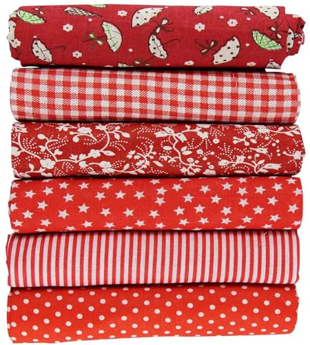 EXGOING Fat Quarters Fabric Bundles - 20x20 Precut Easter & Spring Quilting Cotton for Sewing, Patchwork, DIY Crafts & Home Décor - Soft, Durable & Multi-Colour Material (6pc Red #2)