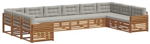 vidaXL Sofagarnituren 10 pcs Natürlich und Hellgrau Massivholz Akazie, Moderner Garten-Sofa, robuster Outdoor-Sitz, Terrassen-Lounge-Set für gemütliches Sitzen und schickes Leben
