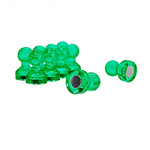 Small Green Acrylic Push Pin Magnet for Fridge, Whiteboard, Noticeboard, Filing Cabinet - 11mm dia x 17mm tall - Pack of 100