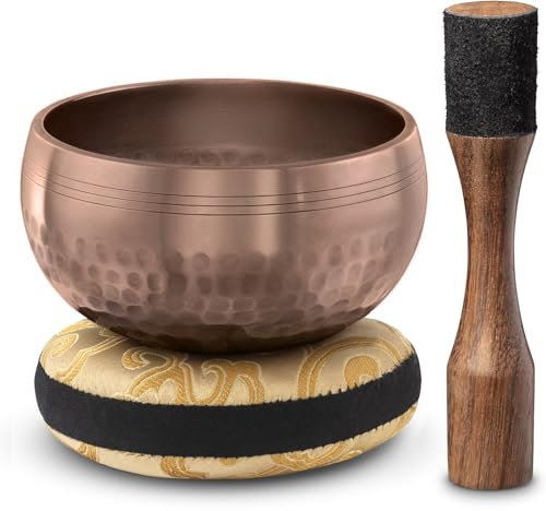 Silent Mind Bol chantant tibétain, noir brillant, avec maillet en bois de qualité supérieure et coussin de l'Himalaya, parfait pour la méditation du yoga, la détente et la pleine conscience, le