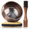 Silent Mind Bol chantant tibétain, noir brillant, avec maillet en bois de qualité supérieure et coussin de l'Himalaya, parfait pour la méditation du yoga, la détente et la pleine conscience, le