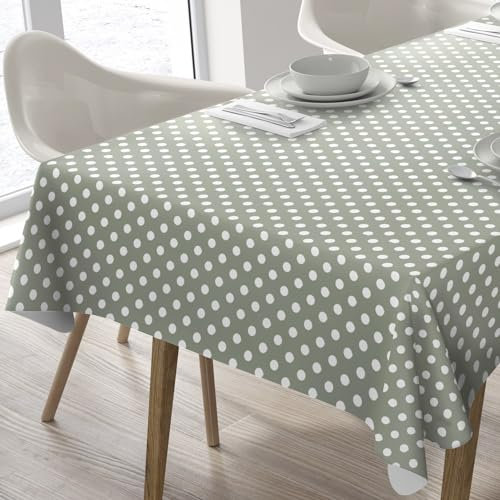 Wachstuch Tischdecke Abwaschbar Eckig 140 x 240 cm Punkte (Salbeigrün)