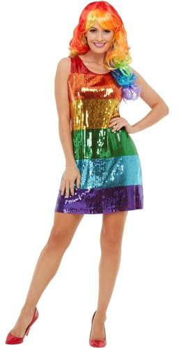 Smiffys Glitzerndes Regenbogenkostüm, Mehrfarbig, mit Paillettenkleid