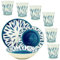 NAMAI - Set di Servizio Piatti 6 Persone + Set di 6 Bicchieri Acqua Vetro, Eleganza Marina, Porcellana e Vetro, Adatti in Lavastoviglie e Microonde, Idea Regalo (Piatti + Bicchieri Fish)