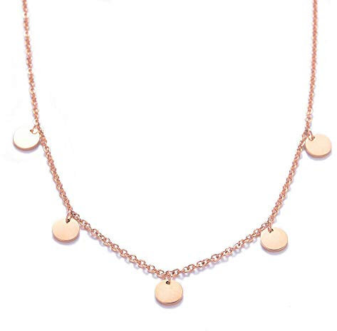 Kim Johanson Edelstahl Damen Halskette *Coin* in Roségold mit 5 runden Plättchen Boho Schmuck Kette verstellbar inkl. Schmuckbeutel