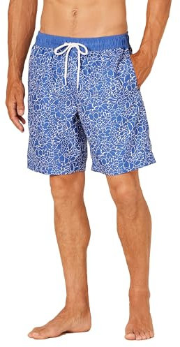Amazon Essentials Herren 23cm Badehose mit Netzfutter, Taschen und Kordelzugverschluss, Silhouette mit Blumen, L