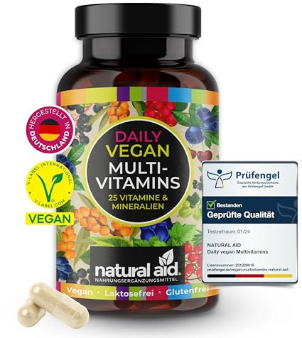 natural aid Multivitamin Kapseln [100% vegan] 120 Stück A-Z Vitamine Immunsystem stärken laborgeprüft o. Zusätze in DE hergestellt Multi Vitamin Komplex vegan