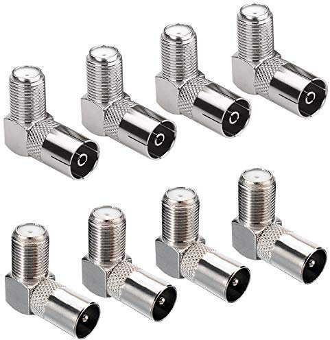 Greluma 8 Pièces 90 Degrés Type F Femelle à PAL Connecteurs Mâle/Femelle, Adaptateurs Coaxiaux RF D'antenne Satellite à Angle Droit