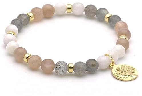 KARYSMA Damen-Armband aus echten Edelsteinen und 925er Silber mit Lebensbaum-Anhänger - Einzigartiges Geschenk zum Geburtstag oder Weihnachten