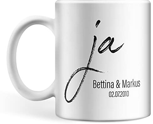 Taza de café para boda, personalizable, nombre y fecha, regalo de boda, regalo de amor
