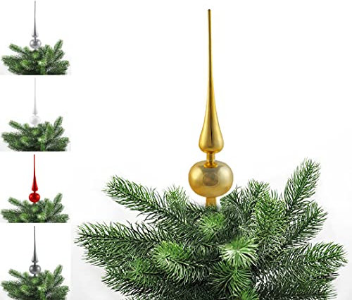 JACK Kunststoff Christbaumspitze Spitze Höhe 28cm, Ø 6cm Weihnachtsbaum Spitze Gold Silber Rot Grau Weiß Glanz, Farbe:Gold