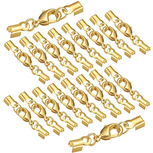 20 Stk Kettenverschluss mit Kordelenden, Halskette Schmuckherstellung Ketten Verschlüsse Karabinerverschluss für Halskette, Armband, DIY Handwerk Schmuckherstellung - Gold/32 mm