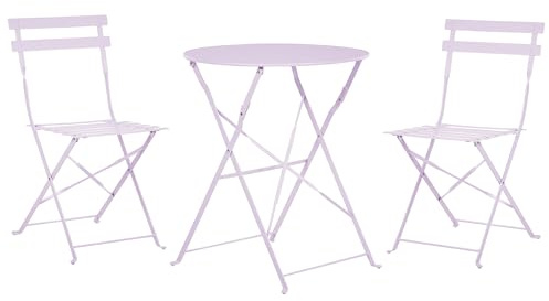 Beliani Salon de Jardin Bistrot Table et 2 Chaises en Acier Violet avec Patins Fiori