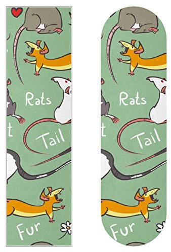 Niedliche Cartoon-Ratten mit grünen Maus-Zähnen, 2 Stück, Skateboard-Griffband, Schleifpapier, Longboard-Aufkleber, Scooter, Deck, Sandpapier