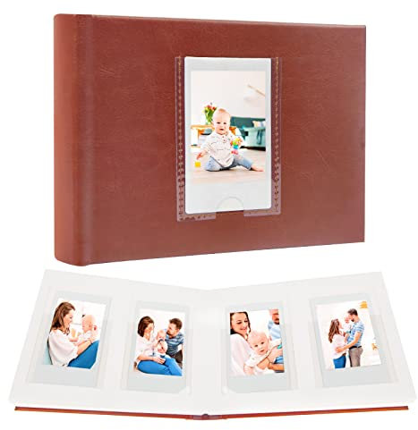 64 Taschen Mini-Fotoalbum mit Schreibfläche, Frontfenster, Polaroid Fotoalbum 3 Zoll für Fujifilm Instax Mini 12 11 9 99 40 Film, Polaroid 300, HP Sprocket, K-pop Fotokarten (braun)