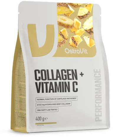 OstroVit Kollagen + Vitamin C 400 g | Ananas Geschmack | 8700 mg Kollagen + 500 mg Vitamin C | 40 Portionen