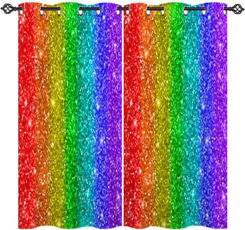 ANHOPE Bunte Regenbogen Punkten Blickdichte Gardinen mit Ösen Kinder Mädchen Thermo Vorhänge Wohnzimmer Schlafzimmer Verdunklungsvorhänge 2er Set H 160 x B 77 cm