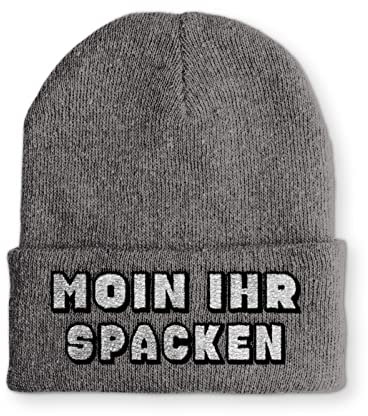 Moin ihr Spacken Statement Beanie Mütze für Damen und Herren, Farbe: Grau