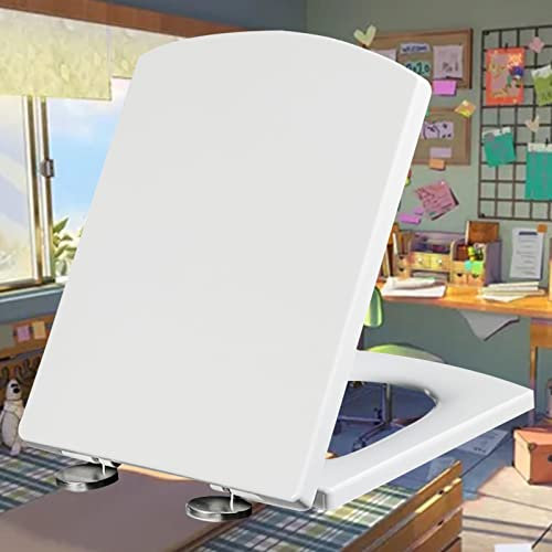 Premium Toilettendeckel Eckig Absenkautomatik Softclose Abnehmbare Eckig Toilettensitz Duroplast Wc Deckel Wc-Sitz mit Schnellverschluss für Reinigung,white-37 * 47cm