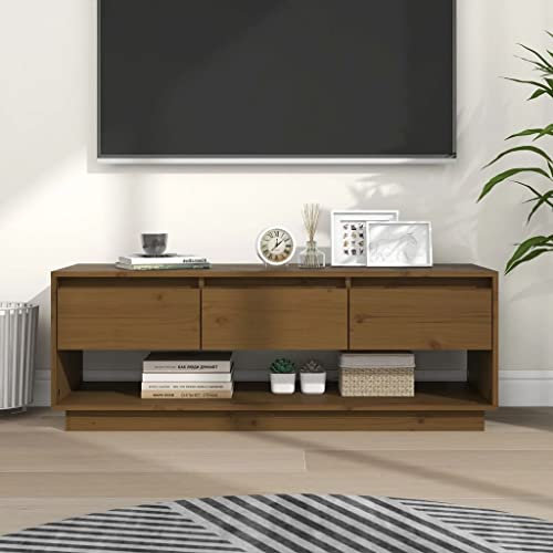 homiuse Mueble de TV Madera Maciza de Pino marrón Miel 110,5x34x40 cm Soporte TV Suelo Muebles De Salon Mueble TV Salon Muebles De Salon Modernos Mueble TV Madera Mueble Television Mueble para TV