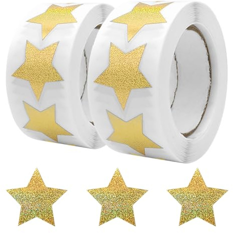 KtbeYTi 2 Rollen 25mm goldene Glitzer-Sternaufkleber 1000 Stk. für DIY Deko