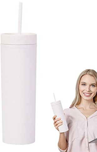 fanelod Becher mit Deckel und Strohhalm | 16 oz einfacher doppelwandiger Becher mit Deckel und Strohhalm - Iced Coffee Cup Wiederverwendbare Wasserflasche Reisebecher für Erwachsene Kinder Frauen