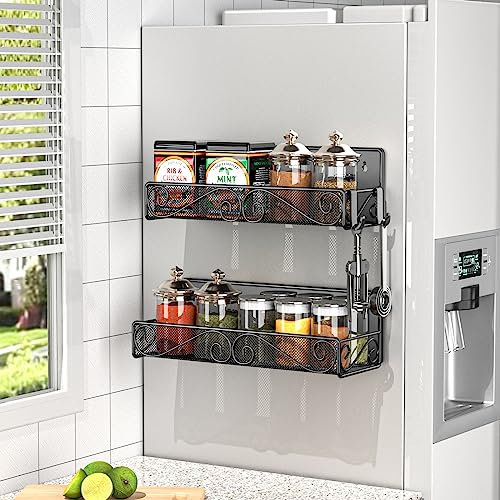 JANE EYRE Portaspezie magnetico – organizer per condimenti e spezie salvaspazio per frigorifero, forno a microonde, barattoli in metallo nero per gadget da cucina (confezione da 2)