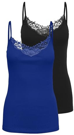 ONLY Onlkira Lace Singlet 2pack Noos Camiseta de Tirantes Anchos, Black 11, XS (Pack de 2) Mujeres