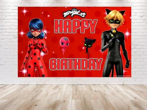 Miraculous Ladybug Hintergrund für Geburtstagsparty-Dekorationen, 1,5 x 91,4 cm. Cartoon Miraculous Ladybug Hintergrund für Thema Geburtstag.