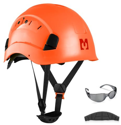 Mustbau Sicherheitshelm, EN397 Schutzhelme mit Antibeschlag-Brille, 53 bis 63 cm Verstellbarer Kopfumfang, strapazierfähiges ABS-Material Für Männer Frauen - Orange