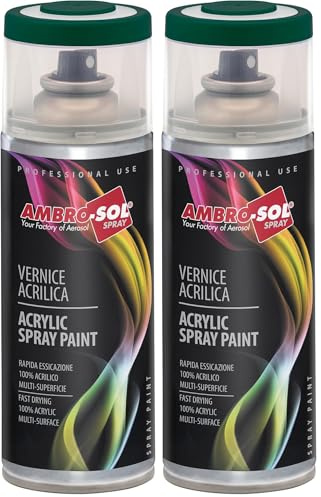 Ambro-Sol - Pintura acrílica en spray, color Verde Musgo, RAL 6005, resultado profesional en múltiples superficies, exteriores e interiores, 400 ml (Paquete de 2)
