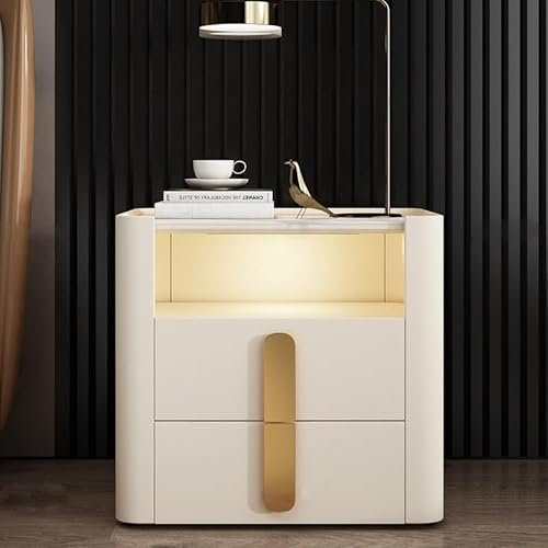 SFJATTA Large Nightstand with Charging Station, Wooden Nightstand with Sliding Drawer and Opening Shelf, Nightstand with Charging Station and LED Lights, Easy to Assemble (Color : Type-a)