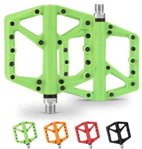 KOMCLUB Mountainbike Pedale, rutschfeste MTB Aus Nylonfaser, 9/16 Fahrradpedale, Leichte Und Breite Flache Plattform-Pedale Für Road Mountain BMX MTB (GRÜN)