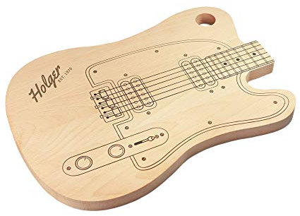 Casa Vivente Schneidebrett E-Gitarre Design, Personalisiert mit Namen, Frühstücksbrettchen aus Holz mit Aufhängung, Geschenkidee für Musikfans