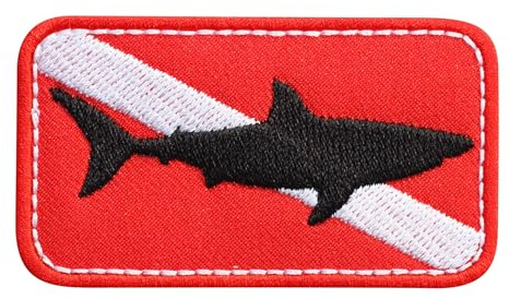 Schwarzer Hai auf Tauchen Flagge – für Haifischliebhaber – Aufnäher – bestickter Aufnäher / Abzeichen / Emblem