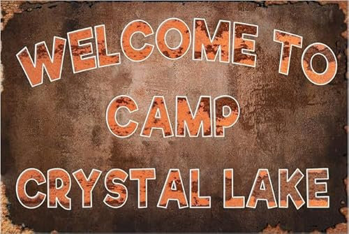 Geroclonup Lustiges Campingschild - Friday The 13th Metallschild - Welcome to Camp Crystal Lake Blechschild - Outdoor Party Vintage Room Horror Dekorationen - 20 x 30 cm)