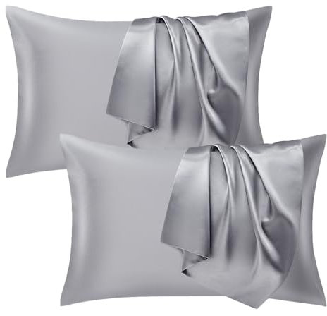 Seiwohl Satin Kissenbezug 40x70 2er Set, Weich wie Seidenkissenbezug Silk Pillowcase, Vegane Seide Kopfkissenbezug Kissenhülle Seidenkopfkissen Kopfkissen bezug für Haar und Haut, Grau