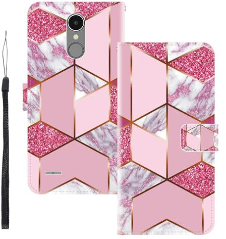 WUACYEAMING für LG K8 2017/K4 2017 Hülle Premium PU Leder Flip Klappbare Stoßfeste Magnetische Schutzhülle Tasche mit Kartenfach Geld Slot Ständer Marmor