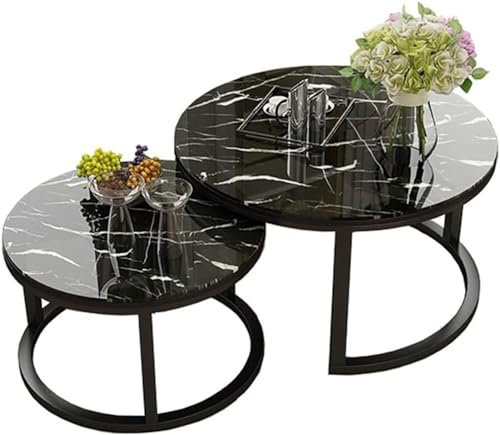 JAVPTAV Moderner Couchtisch, 2er-Set, Moderne Satztische, runde Säulentische, Sofatische aus Holz, Couchtische mit Metallrahmen for Wohnzimmer, Wohnzimmertisch-Sets mit Möbeln