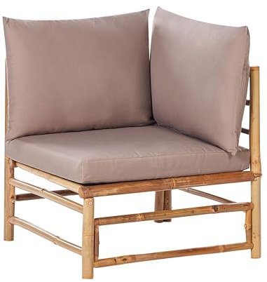 Beliani Fauteuil de Jardin d'angle en Bambou avec Coussin Extérieur sans Accoudoirs Taupe Cerreto