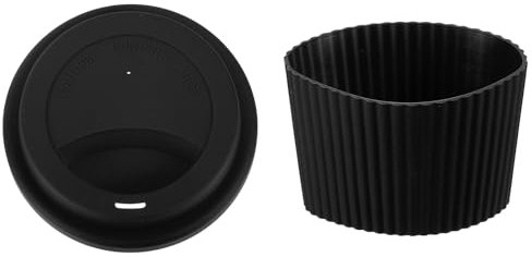 sourcing map 1Set 3.31-3.38 Silicone Cup Lid with Sleeve, Heat Resistant Spill-proof Lid and Nonslip Mug Cup Sleeve for Coffee, Mug Cover, and Black