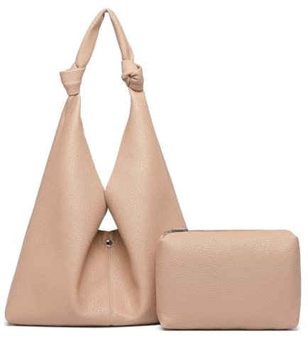 Hobo-Taschen aus veganem Leder, lockere Schultertasche, geknotete Hobo-Taschen für Frauen mit einer kleinen Make-up-Tasche (beigefarbener Ziegelstein), Beige Brick