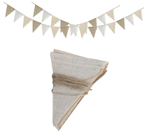 Moorle 24Ft Hessian Bunting, Linen Autumn Bunting, Boho Decorations Vintage Bunting for Wedding Baby Shower Outdoor Bunting Decorations Garden Bunting Fabric Bunting for Camping Rustic Spring Easter