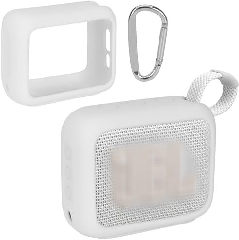 Lebakort Housse en Silicone pour JBL GO 4 Enceinte Bluetooth Ultra-Portable avec Boucle d'escalade (Blanc)