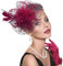 DRESHOW Fascinator Hüte für Damen Schleier Mesh Tea Party Hut Feder Pillbox Hut und Handschuhe Perlenschmuck Set für Cocktail 1920er Party Kopfbedeckung