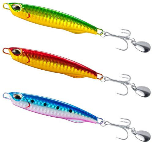 Dr.Fish 3pcs Sea Fishing Lure Color Laser Jigging Spoons 60g for Mackerel Cod Bass Pike with Treble Hooks Casting Spinners Metal Jigs