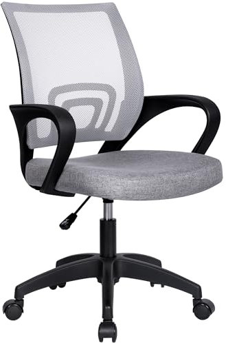 T-LOVENDO.ES Silla de Oficina o Escritorio ergonómica con Soporte Lumbar, Malla Transpirable, Regulable en Altura, Ruedas antiarañazos, Color Gris